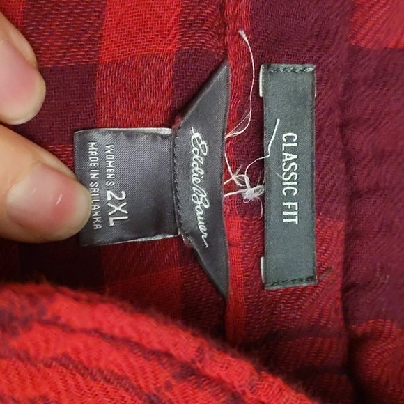 Eddie Bauer Red/Purple Plaid Half Button Down Shirt - Picture 3 of 4